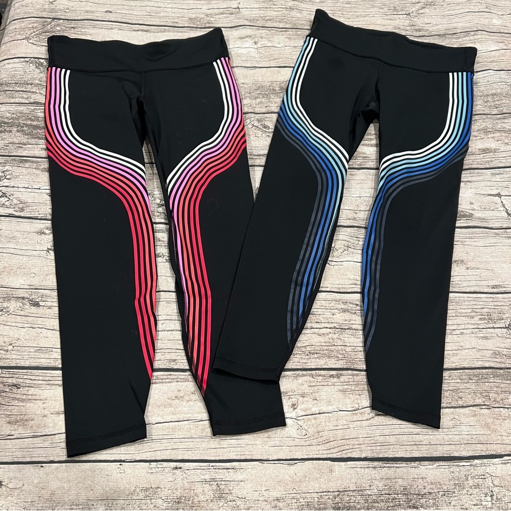 2 Pairs of Gap Gapfit 7/8 Eclipse Leggings. EUC! Black with stripes - Medium